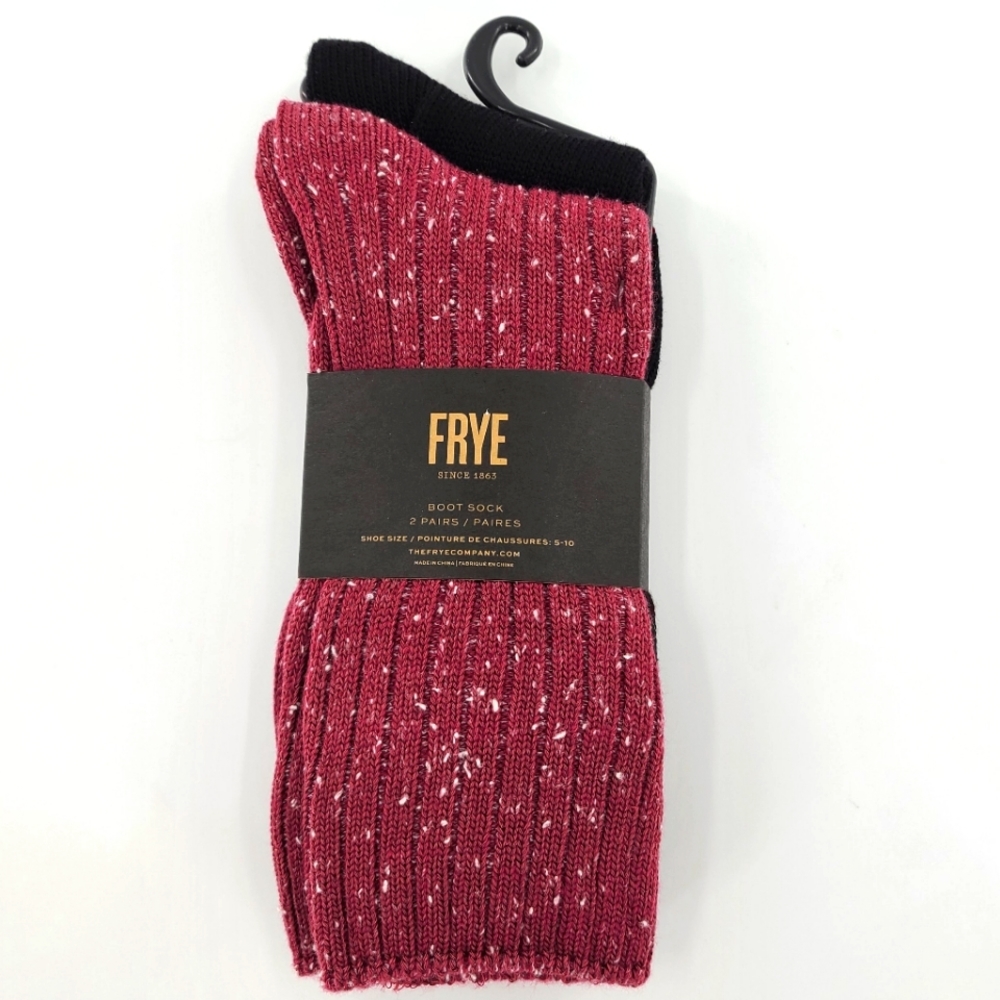 FRYE Ribbed Boot Socks 2 pairs Women's Size 5-10 NWT Maroon Black